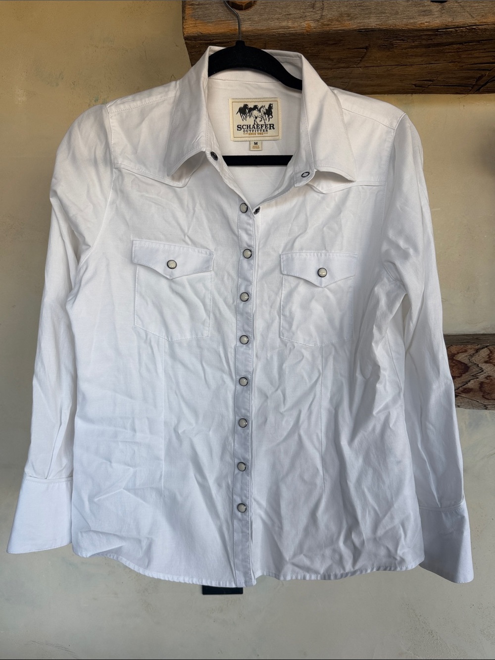 Schaefer Outfitter Women’s western pearl snap shirt in white